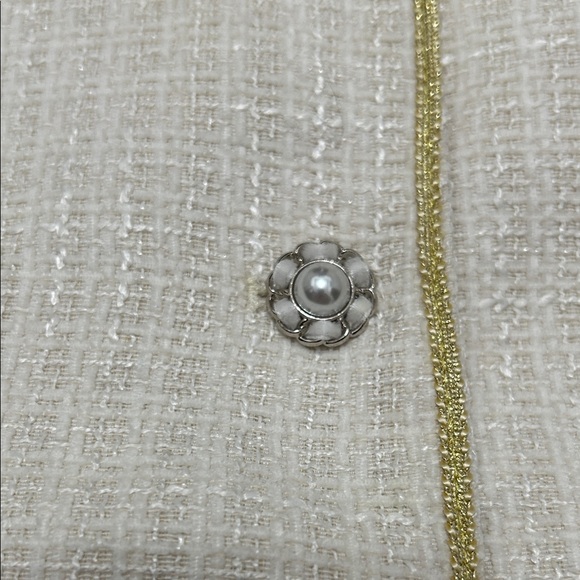 Allegra K Tweed Cream Blazer Jacket Gold Trim - Picture 4 of 11